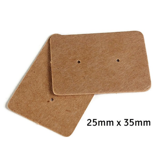 Brown Earring cards - Brown post earring card - Kraft Paper Stud Earrings - Brown Kraft Paper Rectangle earring cards - 25mm x 35mm (2099)