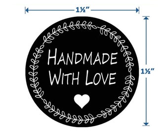 Handmade with love stickers - Handmade with love labels - 1.5" round labels - Message label (2320-heart)