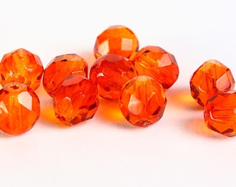 8mm orange yellow beads - 8mm firepolish beads - 8mm 2 tone beads - 8mm faceted round glass bead (017)