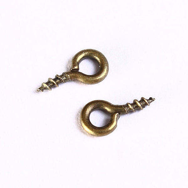 Antique brass screw eyes bails - top drilled findings - Mini Screw Eye Pins - 8mm x 4mm (1045--)