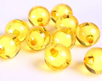 12mm Yellow miracle beads - bead in bead - Round beads - Gumball Bead - Clear beads - Gum ball beads (450)