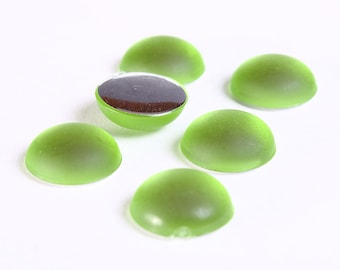 11mm Green Matte cabochon - green frosted finish acrylic round cabochons with silver color foil (1186)