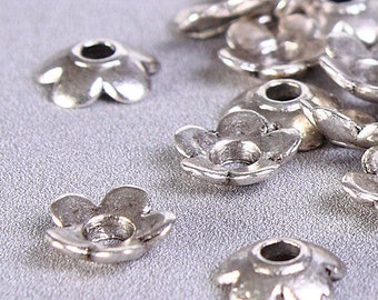 6.5mm Petite flower bead caps - Tibetan Silver flower beadcaps - 6.5mm flower beadcaps - rustic bead caps - Lead free - Cadmium free (424)