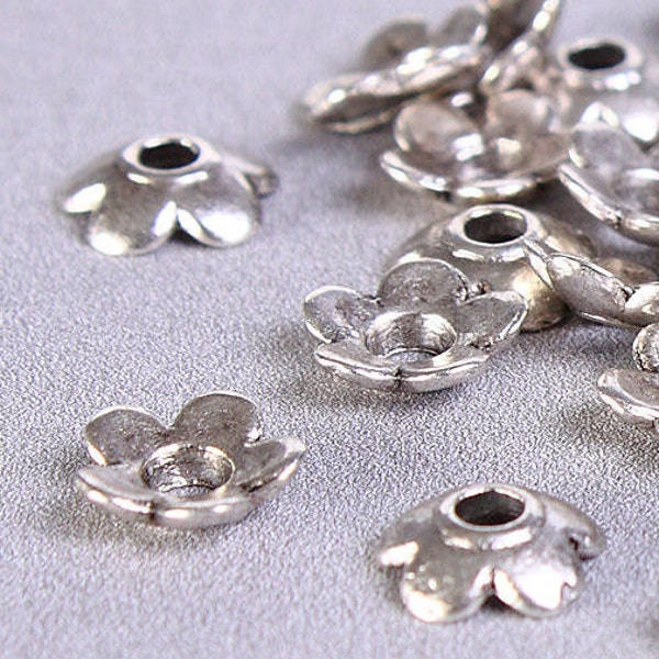 6.5mm Petite flower bead caps - Tibetan Silver flower beadcaps - 6.5mm flower beadcaps - rustic bead caps - Lead free - Cadmium free (424)