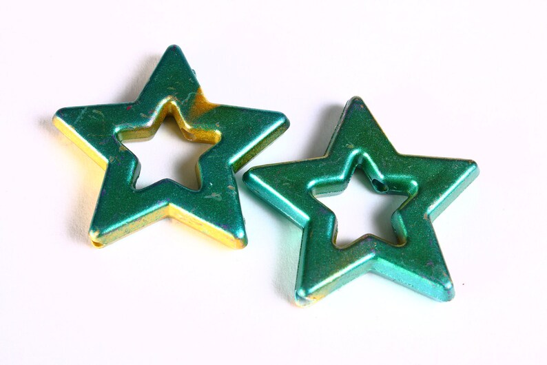 Green and gold large star beads 39mm Christmas decoration Tree decor 1375 image 3