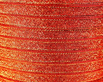 6mm Red gold Sparkle ribbon - Satin ribbon - Metallic Sparkle satin ribbon - Spool ribbon - 25 yards - 75 feet (R062)