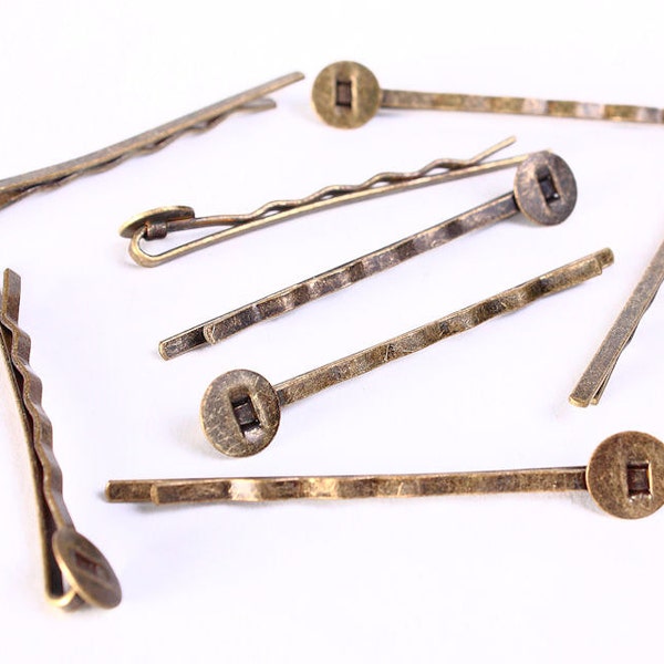 Antique brass bobby pin with glue pad 8mm - Hair Accessory Supplies - Antique brass Hair pin - Blank Hair Pins (704)