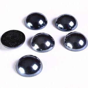 12mm cabochons en verre de forme ronde de couleur noir -  11mm à 12mm (1309)