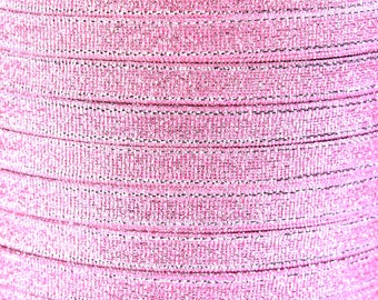 6mm Sparkle pink silver ribbon - Satin ribbon - Metallic Sparkle satin ribbon - Spool ribbon - 25 yards - 75 feet (R052)