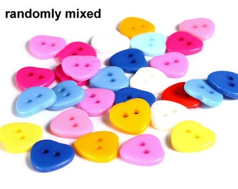 11mm Mixed color heart button - resin button - craft button - Heart shape buttons - 2 holes (1609)