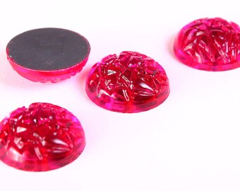 15mm Hot pink baroque cbochons - 15mm pink baroque Jewels with Silver Foil cabochon - 15mm textured cabochon (1224)