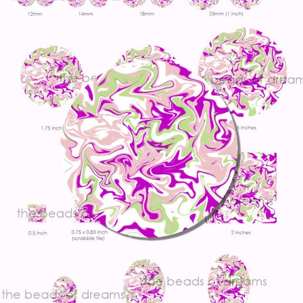 Digital collage sheet - Purple pink green white flames - 12mm 14mm 18mm 18x25mm scrabble 1inch round square oval - INSTANT DOWNLOAD (cs0019)