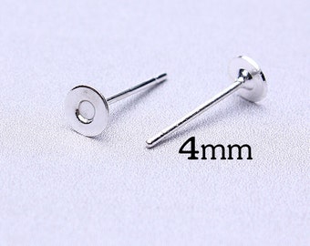 4mm silver earstud - 4mm flat pad earrings - 4mm post earring - lead free - cadmium free - 30 pieces (456---)