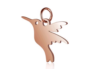 Stainless Steel bird charm with jumpring - Rose Gold stainless steel charm - Stainless steel pendant  - 13mm x 15mm (2456)