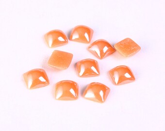 6mm orange plated pearlized finish square glass cabochon - Dome cabochon - Opaque glass cabochon (1378)