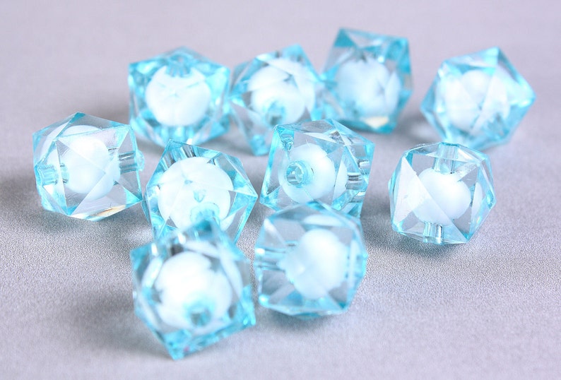 12mm baby blue miracle beads bead in bead faceted cube beads Gumball Bead Clear beads Gum ball beads 447 image 1