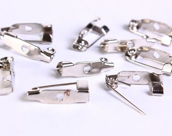 15mm Dark silver Tone Brooch clasp - Platinum brooch pin backs - brooch blanks - brooch base - brooch back - One Hole brooch (177)