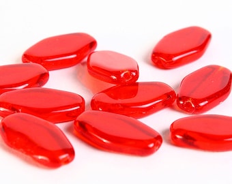 Red Czech beads - Red oval glass beads - 14mm x 8mm (061)