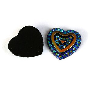 Cabochons en coeur de couleur bleu en résine 12mm Fini AB (1466)