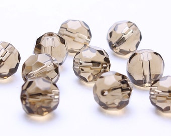 10mm grey faceted glass beads - gray glass beads - smoke glass beads - smokey fire polished glass beads (201)