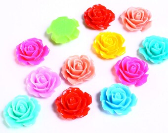 18mm Mixed colors Large flower cabochons - 18mm Lucite flower cabochons - rose resin flower cabochon (724----)