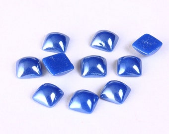 6mm blue plated pearlized finish square glass cabochon - Dome cabochon - Opaque glass cabochon (1379)