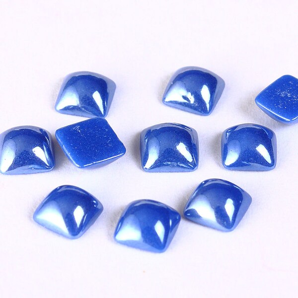 6mm blue plated pearlized finish square glass cabochon - Dome cabochon - Opaque glass cabochon (1379)