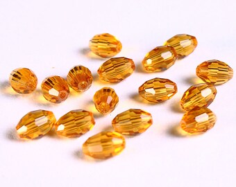 6mm x 4mm honey faceted glass beads - ochre rice beads - brown oval faceted glass beads (1111)