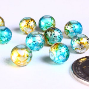 8mm Drawbench green yellow blue silver beads 8mm round glass beads 8mm spray painted beads 835 image 2