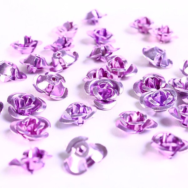 12mm purple and light purple rose flower cabochons - shade of purple aluminum cabochon - Lead free (691)