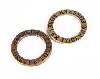 22mm "forever" charm - message charm - circle charm - antique brass pendant - link - nickel free - Lead free (1298)