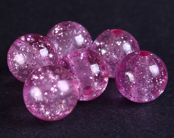 15mm Pink beads - Pink Cotton Candy acrylic beads - Pink resin beads - Pink translucent beads with gold powder (310)