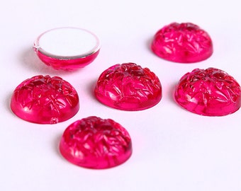 11mm hot pink baroque cabochons - 11mm fuschia textured cabochons with Silver Foil (111)