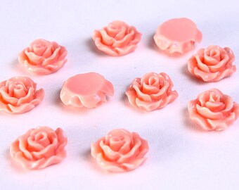 10mm Coral flower cabochons - Salmon flower cabochons - Rosebud Cabochons - Resin cabochons  (778)