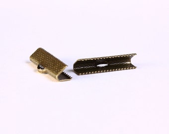25mm Ribbon ends antique brass - Ribbon End Cap Crimp Beads - Bracelet Ends - Ribbon Crimps - Cadmium free (1387)