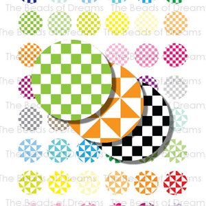 1 inch circle round - 25mm mixed color triangular checkerboard - Printable digital collage sheet - pdf png jpeg INSTANT DOWNLOAD (cs0168)