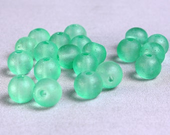 8mm Green glass beads - 8mm frosted round glass bead - 8mm matte bead (893---)