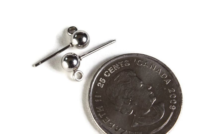 stainless steel earrings 5mm Ball Post with Loop Stainless Steel Earring Stud 1988 Stainless Steel earstuds 10 pieces