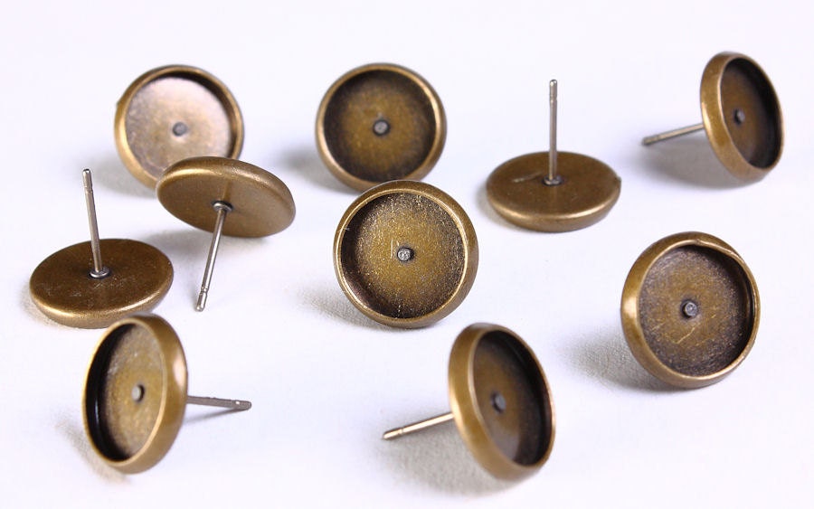 12mm Earstud Antique Brass Findings 12mm Inner Tray Etsy Canada