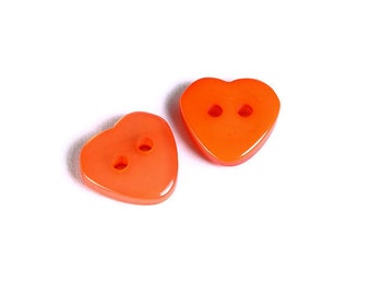 11mm Orange heart button - resin button - craft button - Heart shape buttons - 2 holes (1606)