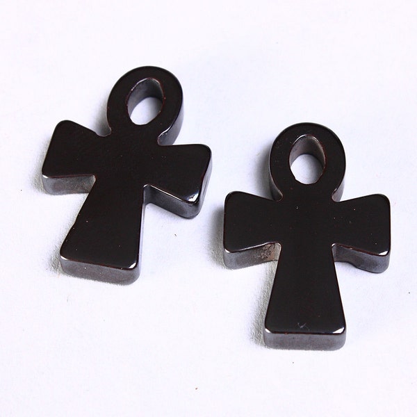 Hematite cross charm - Gemstone pendant - hematite stone cross - 30mm x 20mm (918)