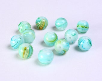 8mm Green beads - Green round beads - green glass beads - Marble beads (1156)