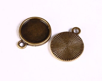 12mm antique brass tray Pendant - 12mm cabochon settings - antique brass findings - nickel free (1420)