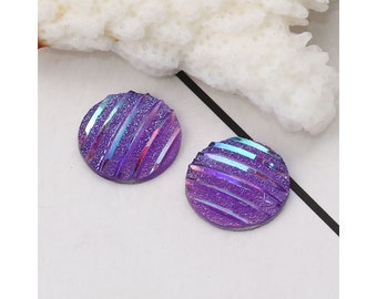 12mm AB Purple Stripe Pattern Glitter cabochon - Faux druzy cabochon - Textured round cabochon - Glitter cabochon - 12mm to 12.5mm (2166)