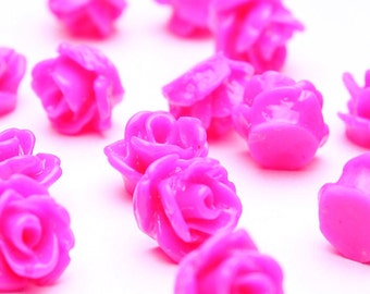 7.5mm hot pink flower cabochons - rosebud cabochons - resin cabochons - petite flower cabochons - 3d cabochons (503)