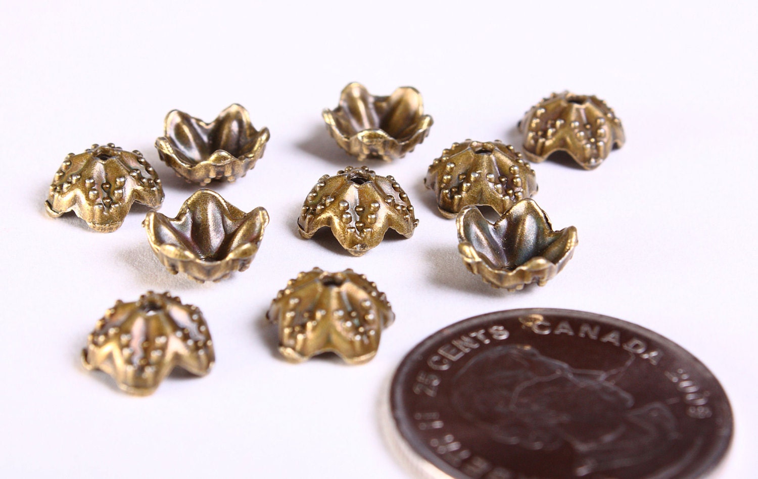 9mm Antique Brass Flower Bead Caps 9mm Textured Beadcaps Etsy