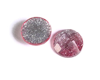 12mm Pink silver glitter cabochon - gradient sparkly cabochons - Galaxy glitter cabochon - 12mm Kawaii cabochon (1558)