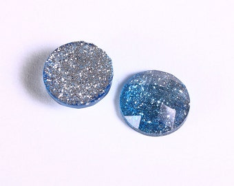 12mm Blue silver glitter cabochon - gradient sparkly cabochons - Galaxy glitter cabochon - 12mm Kawaii cabochon (1552)