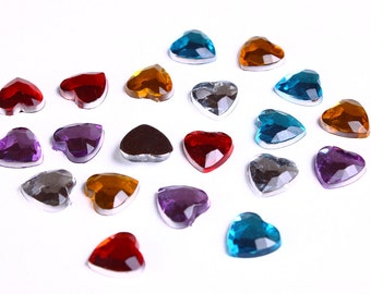 8mm heart cabochon - 8mm faceted heart cabochon - mixed color cabochons with Silver Foil - 20 pieces (963)