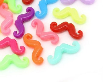 Mixed color mustache bead - Mixed color mustache charm - 3D beads - 24mm x 10mm (1264)